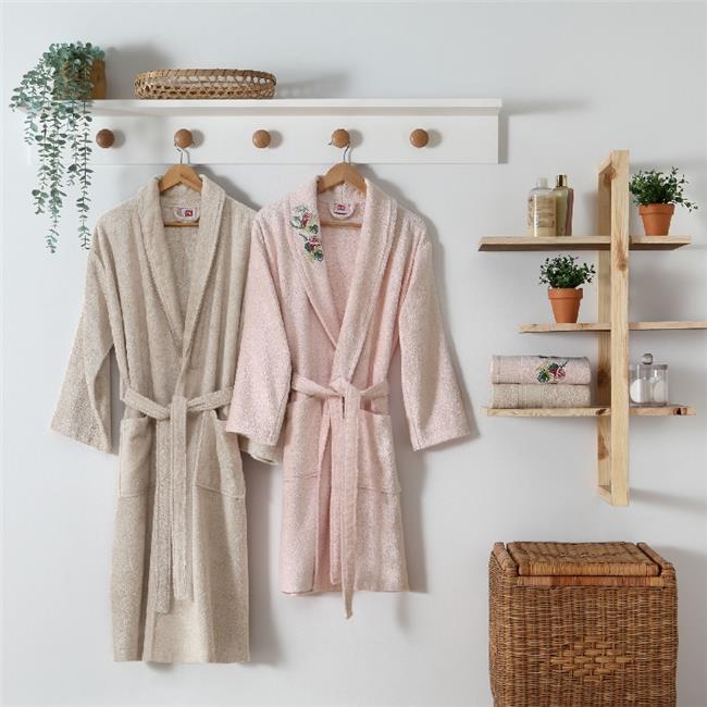 FLORET SOFT BAMBOO AİLE BORNOZ SETİ SOMON CAMEL