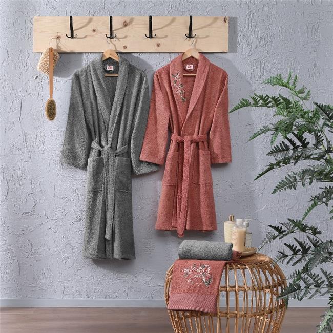 MİMOSA SOFT BAMBOO AİLE BORNOZ SETİ ROSE ANTRASİT